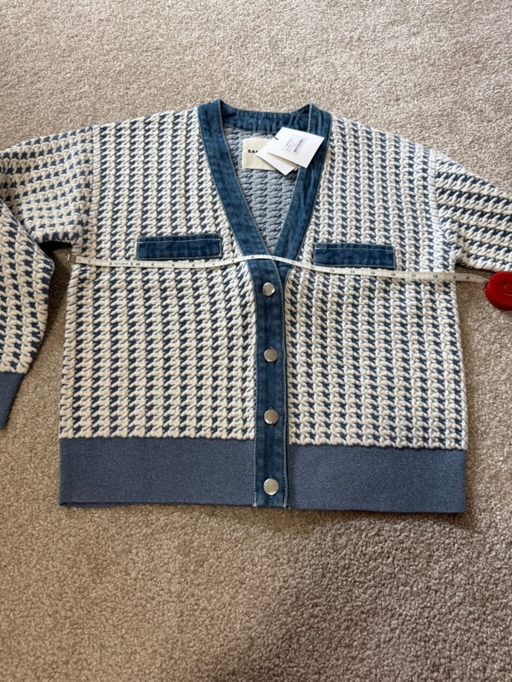 Sandro Tweed and Denim Cropped Cardigan size 1 - Picture 10 of 11